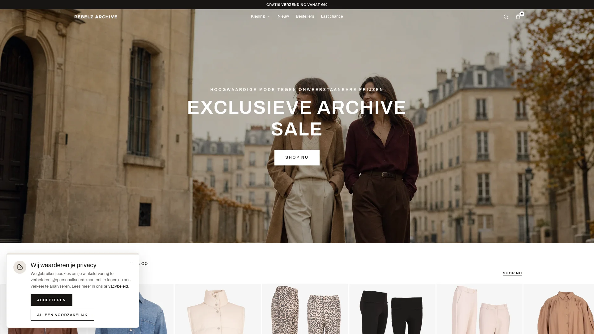 Screenshot van de website van Rebelz Archive
